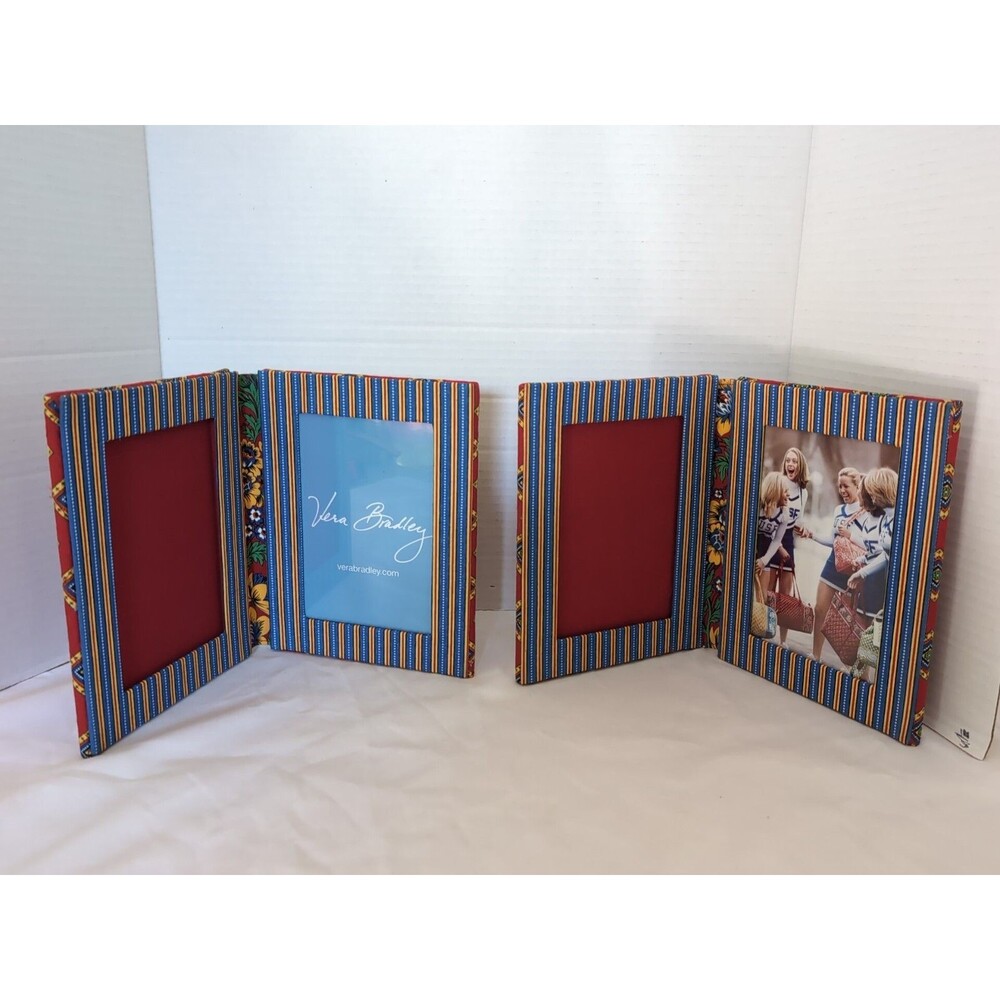 LOT OF 2 VERA BRADLEY Quilted Villa Red Double Photo Frame